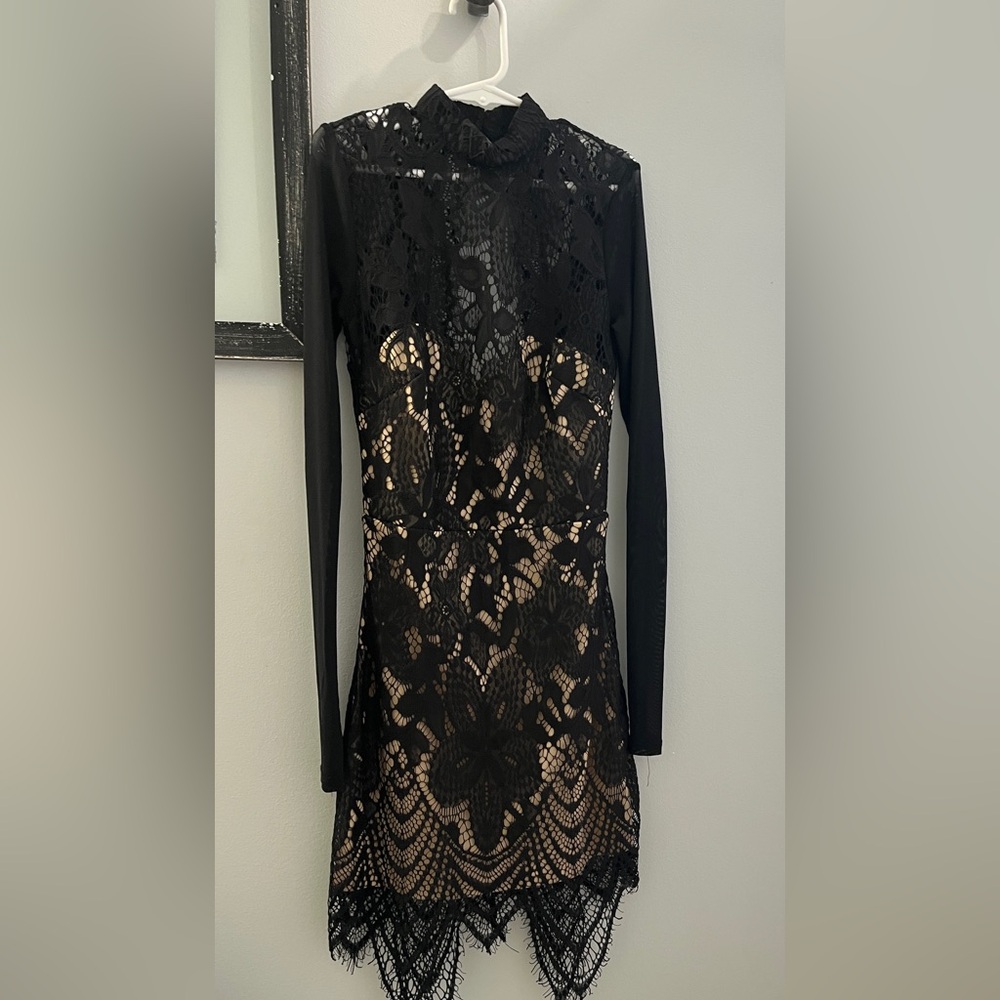 Material Girl Black Lace Long-Sleeve Mini Dress